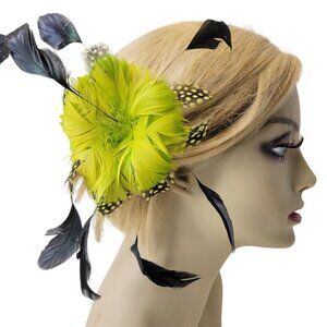 GREEN Feather Fascinator Polka Dot Feathers Floral Hair Clip Floral Brooch